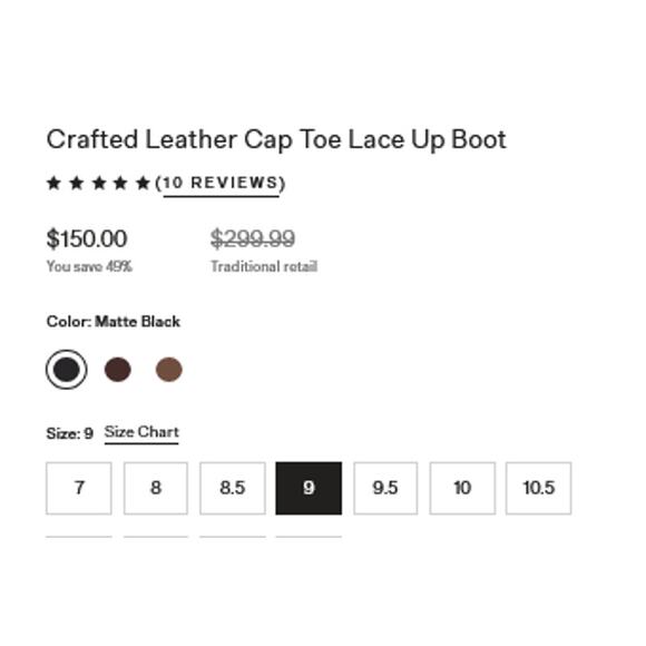 Crafted Leather Cap Toe Lace Up Boot Matte Black Size 9 main image 8